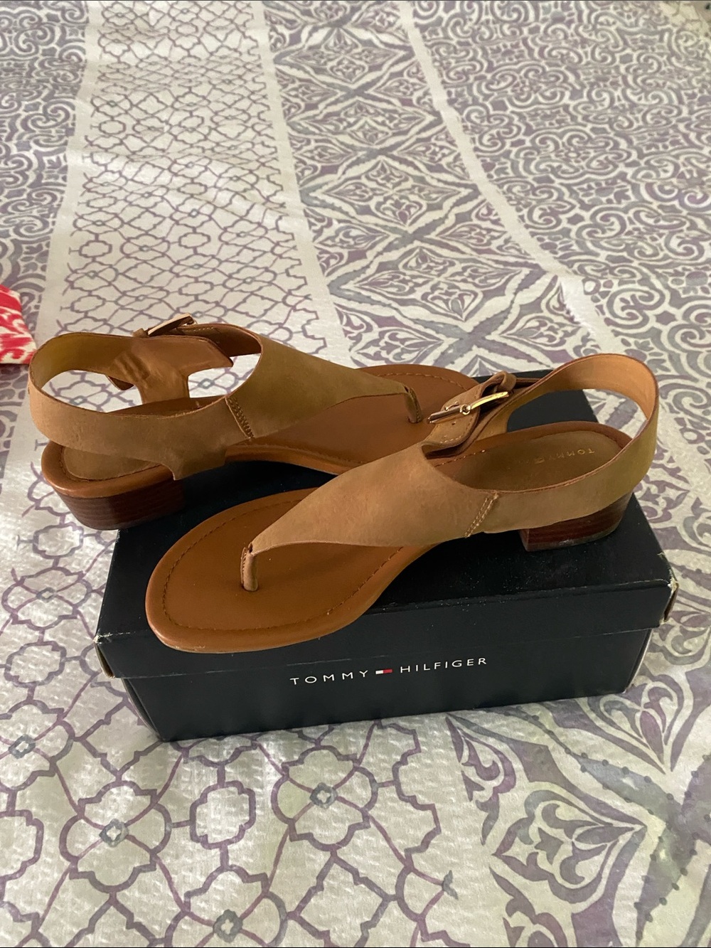 Tommy Hilfiger Brown/Tan Leather Slingback Sandals